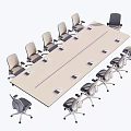 Modern Office Conference Table With Long Rectangular Design And Rolling Chairs 3d model