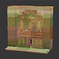 Cartoon Scene Of Brick Built Ancient Temple With Classical Columns And Portico Structure