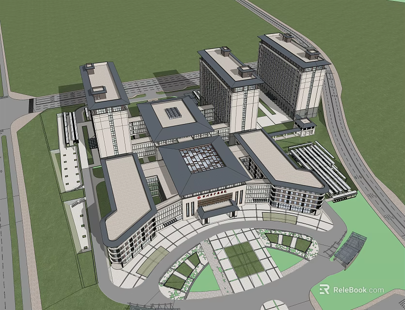Modern Architectural Complex With Multiple High Rise Buildings And Surrounding Green Spaces 3d model 