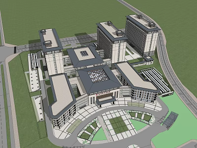 Modern Architectural Complex With Multiple High Rise Buildings And Surrounding Green Spaces 3d model