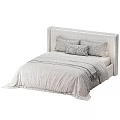 Elegant Upholstered Bed With Neutral Bedspread And Striped Throw Pillows