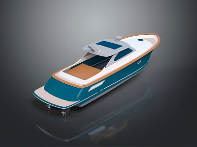 Stylish Blue And White Yacht Design With Brown Deck And Open Cabin 3d model