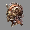 Steampunk Style Weapon Helmet with Copper Gold Metal Blue Lenses and Gear Decorations