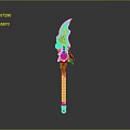 Traditional Decorative Weapon With Red Long Handle Golden Decorations And Flame Like Top Design