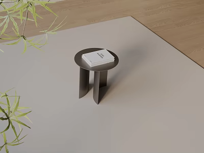 Modern Round Top Side Table With Black Metal Geometric Legs And Green Plants 3d model