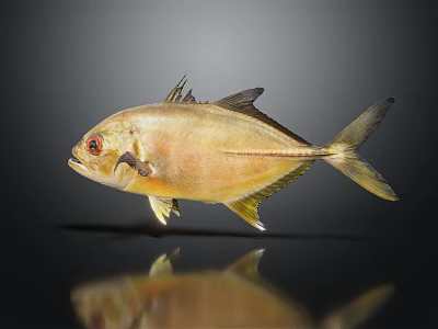 Golden Fish With Red Eyes Swimming On Black Background Showing Reflection 3d model