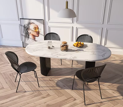 Modern Dining Table and Chair Combination Dining Table Combination 3d model