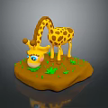 Cartoon Game Character Giraffe With Yellow Brown Spots Big Blue Eyes And Green Grass Base
