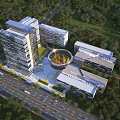 Aerial View of Modern Building Complex Planning With Greenery and Central Plaza