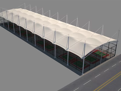 Outdoor Fitness Sports Courts With Large White Canopy Structure And Multiple Fields 3d model