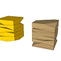 Modern Coffee Table Design With Stacked Wooden And Yellow Geometric Structure