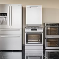 Modern Kitchen Interior Design With Stainless Steel Refrigerator Freezer Oven And Appliances
