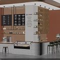 Stylish Modern Cafe Bar Counter With Terrazzo Surface Comfortable Stools And Large Display Shelves