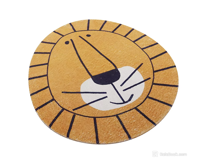 Round Lion Face Shaped Carpet With Yellow Base And Black Lines White Cheeks 3d model 