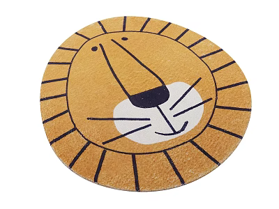 Round Lion Face Shaped Carpet With Yellow Base And Black Lines White Cheeks 3d model