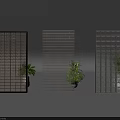 Modern Room Dividers With Grid Design Glass Block And Transparent Panels And Decorative Plants