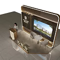 Elegant Luxury Real Estate Sales Office With Exquisite Reception Desk Display Screen And Comfortable Seats