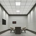 Modern Room Interior With White Walls White Chairs Dark Table And Red Clock 3d model