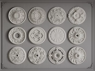 Decorative Ceiling Medallions with Various Intricate Patterns on Gray Background 3d model