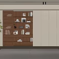 Modern Wooden Bookshelf with Books Decorative Items Photo Frames and Green Plant