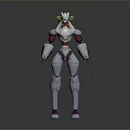 Game Movie Character Design Of Futuristic White Pink Silver Robot With Yellow Staff Weapons