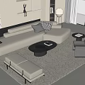 Modern Sofa and Coffee Table Set with Throw Pillows Armchair and Patterned Rug 3d model