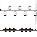 Modern Chandelier With Multiple Glass Pendants And Metal Linear Frame Design 3d model