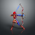 Red Haired Game Movie Character Wearing Red Gold Outfit Holding Bow With Blue Light Effects