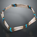 Handcrafted Bone Strips Necklace With Turquoise And Brown Beads Circular Design