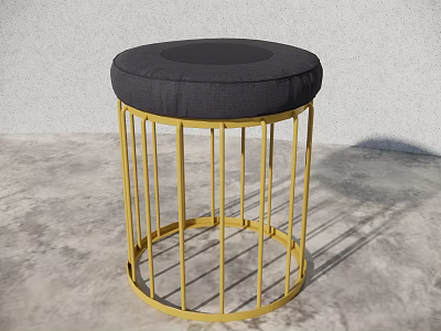 Modern Round Stool With Black Padded Seat And Gold Metal Frame 3d model