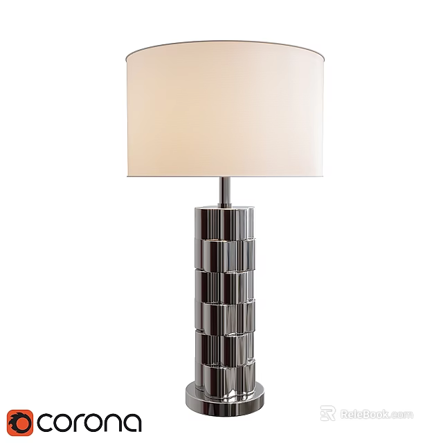 Modern Table Lamp With Layered Metal Column And White Fabric Shade 3d model 