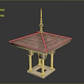 Square Shaped Pavilion With Red Tiled Roof White Columns And Spire Decoration