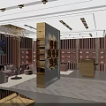 Luxury Boutique Store Interior With Glass Display Cases Gold Accents Sofa Seating And Shelves