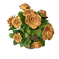 Woven Basket Vase With Orange Roses And Green Leaves For Home Decor