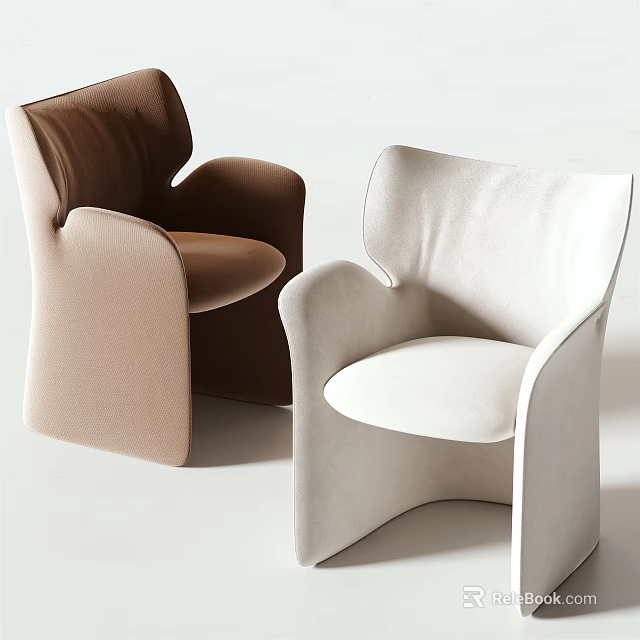 Modern Accent Chairs Brown and White Curved Upholstered Design for Home Living Room Decor 3d model 