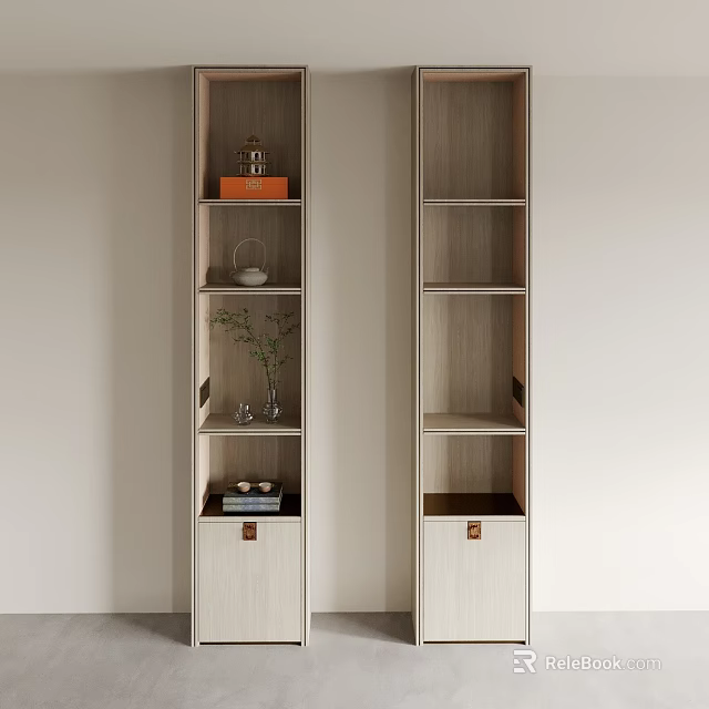 Modern Wooden Decorative Cabinets With Open Shelves And Small Ornaments 3d model 