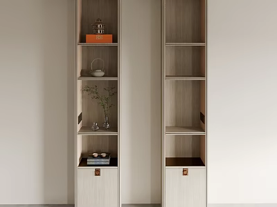 Modern Wooden Decorative Cabinets With Open Shelves And Small Ornaments 3d model