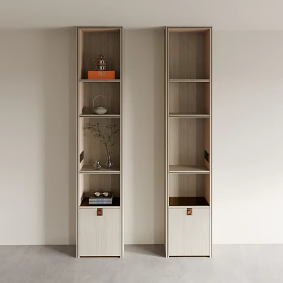 Modern Wooden Decorative Cabinets With Open Shelves And Small Ornaments 3d model