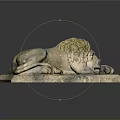 Reclining Stone Lion Statue With Green Mane On Detailed Stone Plinth