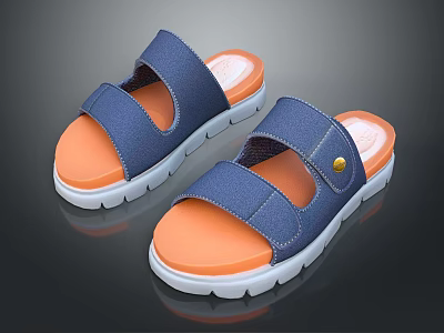 Blue Strap Slippers With Orange Insole White Sole And Golden Button Design 3d model Blue Strap Slippers With Orange Insole White Sole And Golden Button Design 3d model
