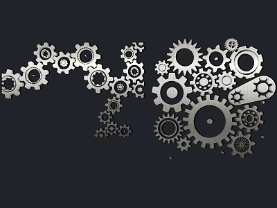 Intricate Silver Metal Gears Design On Black Background With Mechanical Elements 3d model