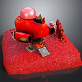 Red Installation With Pink Sphere On Top And Red Objects Nearby Base Platform 3d model