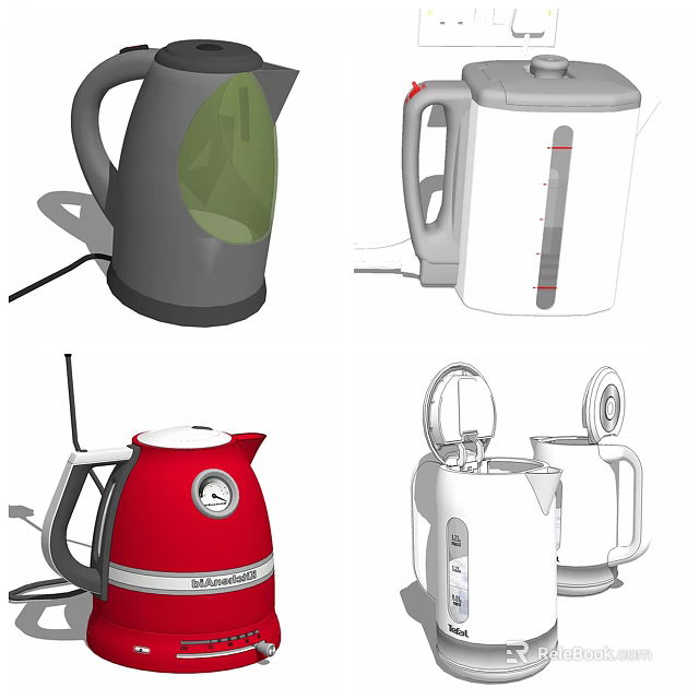 Modern Electric Kettles with Red Gray White Colors and Different Designs for Daily Use 3d model 