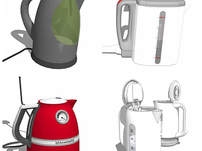 Modern Electric Kettles with Red Gray White Colors and Different Designs for Daily Use 3d model