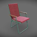 Leisure Chair With Red Cushion Backrest Wooden Armrests And Metal Frame