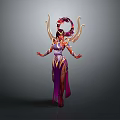 Elegant Woman In Purple Outfit With Golden Decorations Flowing Ribbons And Ornate Headdress