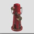 Classic Red Fire Hydrant With Hanging Metal Chains And Brass Nozzles 3d model