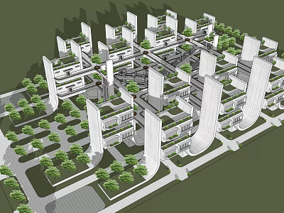 Modern Residential Complex Design With White High Rise Structures And Green Landscaping 3d model