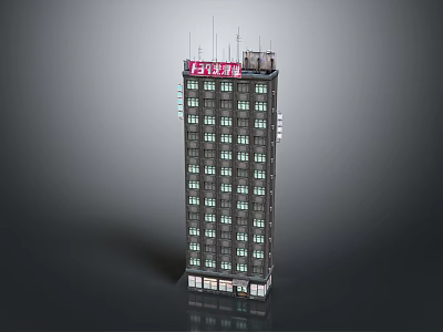 Modern High Rise Residential Building With Multiple Windows Roof Signage And Ground Floor Entrance 3d model