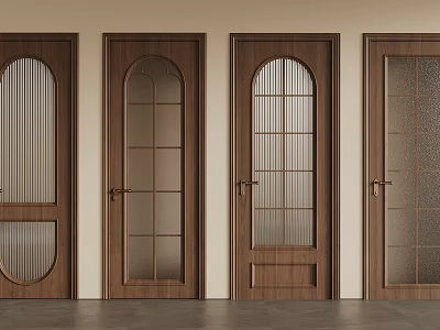Interior Wooden Doors With Different Glass Patterns Arch Grid And Ribbed Designs 3d model